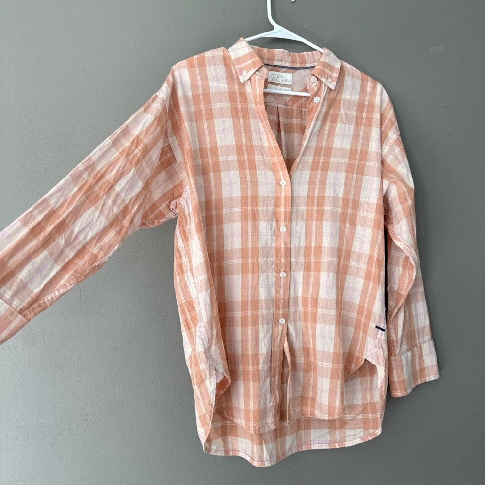 J. Crew Peach and Pink Plaid Shirt